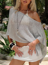 Deonie Knit Sequin Poncho Top Silver