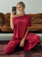 Cozy Hour Sleep Relaxed Pants Red