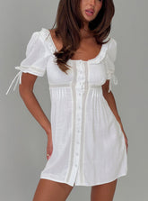 Indianah Pleat Lace Panel Mini Dress White