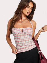 Isabetta Halter Top Pink Check