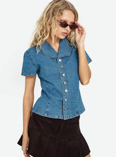 Ellix Button Up Top Blue Denim