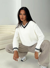 Federation V Neck Knit Sweater White