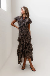 James Ruffle Maxi Dress In Grey