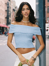 Murmur Off Shoulder Top Blue
