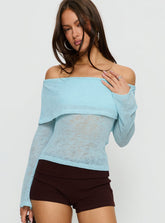Chanice Off Shoulder Long Sleeve Top Blue