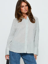 Alexi Long Sleeve Button Down Top Blue / Brown Stripe