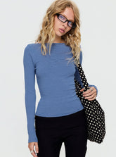 Nyren Low Back Boatneck Long Sleeve Top Navy Stripe