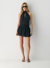 Polka-Dot Chiffon Halterneck Micro Dress