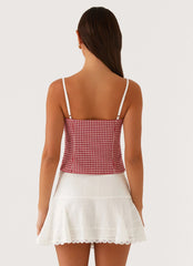 Palmer Ruffle Bustier Top Red Gingham