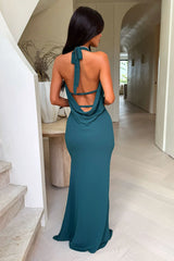 Amedeo Plunge Halter Neck Maxi Dress - Emerald