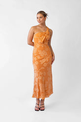 Taylah Orange One Shoulder Midi Cocktail Dress