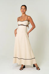 Melissa Linen Maxi Dress With Contrast Trims