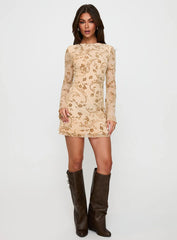 Folklore Long Sleeve Mini Dress Cream