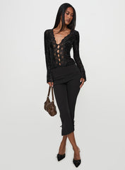 Find An Angel Long Sleeve Lace Trim Top Black