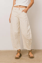 Allison Striped Barrel Jeans In Tan Final Sale