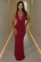 Synne V-Neck Maxi Dress - Burgundy