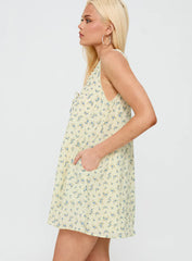 Antiquity Swing Mini Dress Yellow / Blue Floral