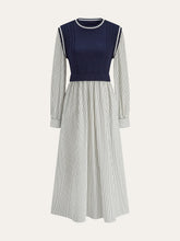 2 In 1 Cable-Knit Paneled Striped Midi Dress
