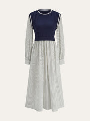 2 In 1 Cable-Knit Paneled Striped Midi Dress