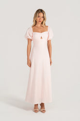 Felicia Soft Pink Puff Sleeve Maxi Dress