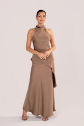 Petrea Satin Asymmetrical Halter Top & Skirt Set