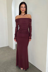 Rowan Long Sleeve Mesh Maxi Dress - Brown