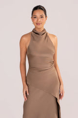 Petrea Satin Asymmetrical Halter Top & Skirt Set