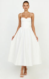 Seren Midi Dress - Corset Bodice Fit And Flare Dress In White