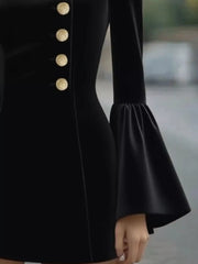 Bell Sleeve Mini Dress With Front Button