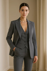 Women’S 3-Piece Suit Set – Tailored Blazer, Vest, And Slim-Fit Trousers – Elegant All-Season Outfit