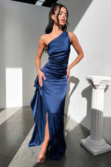 Elianna One Shoulder Satin Maxi Dress - Navy