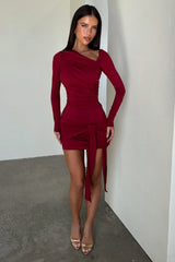 Mabel Long Sleeve Wrap Mini Dress - Burgundy
