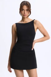 Modal Ruched A-Line Micro Mini Dress In Black