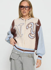 Brandyce Graphic Knit Jacket Blue / Chocolate