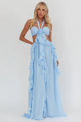 Santiago Cut-Out Ruffle Maxi Dress Ice Blue