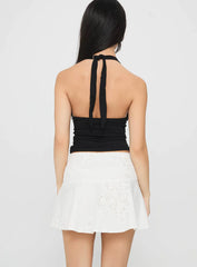 Drisana Tie Detail Embroidered Mini Skirt White