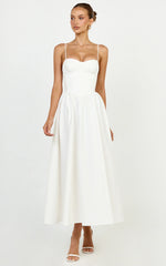 Seren Midi Dress - Corset Bodice Fit And Flare Dress In White