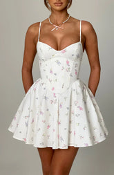 Analeigh Mini Dress - White Multi Floral Print