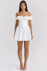 White Cotton Off Shoulder Corset Mini Dress
