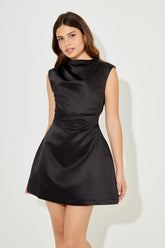Satin Straight Neck Mini Dress