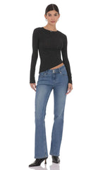 Double Button Slim Flare Jeans In Blue