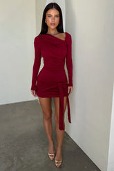Mabel Long Sleeve Wrap Mini Dress - Burgundy