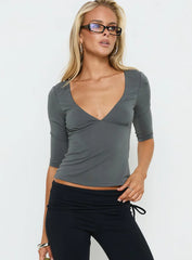 Back To Friends V Neck 3/4 Sleeve Top Grey