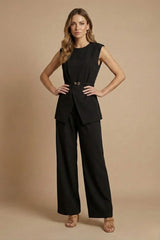 Women’S Elegant Two-Piece Set – Sleeveless Structured Top And Wide-Leg Trousers For Formal And Smart Occasions