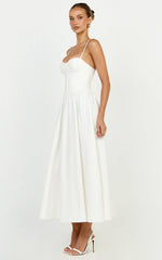 Seren Midi Dress - Corset Bodice Fit And Flare Dress In White