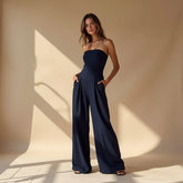 Women’S Strapless Wide-Leg Jumpsuit – Structured Bodice With Elegant Flowing Silhouette