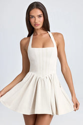 Halterneck Corset Micro Mini Dress In Ecru