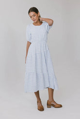 Melina Plaid Midi Dress In Blue Final Sale