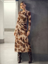Abstract Print Twisted Mesh Midi Dress