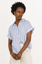 Topanga Striped Button Up In Blue Final Sale
